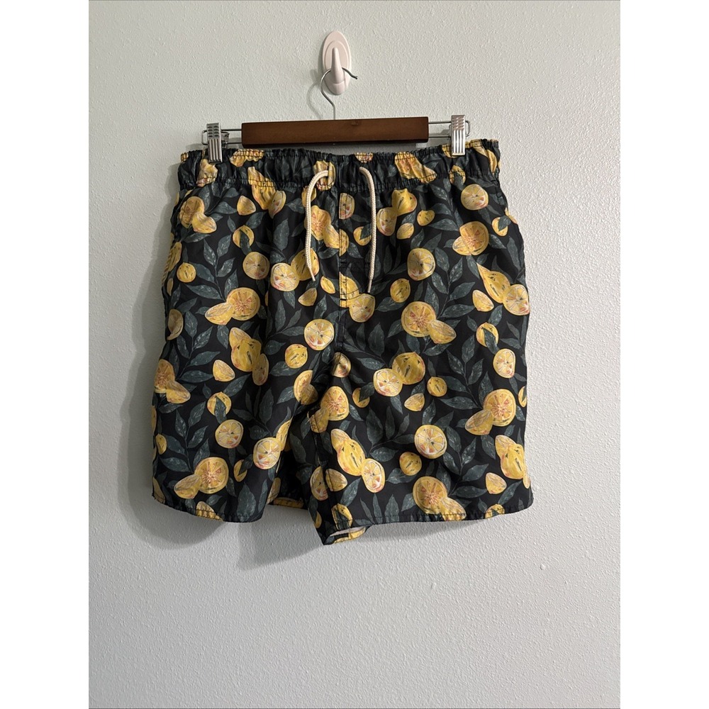 MENS LAGUNA VOLLEY  STRETCH UPF50 SWIM TRUNKS LEMONS FLORAL SIZE LARGE 6"